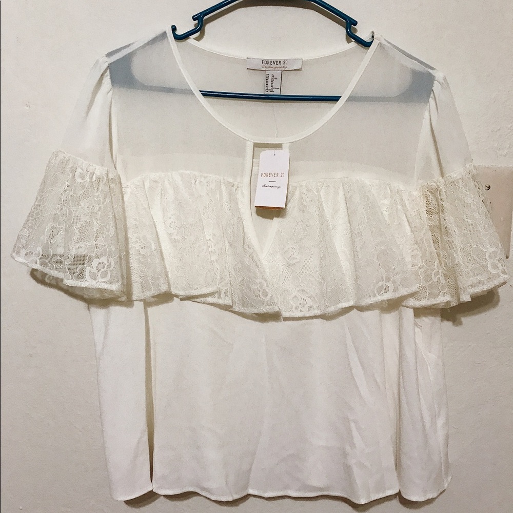 White Lace Blouse with open keyhole! (NWT)